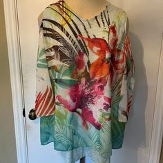 Cj Banks Womens Layered Floral Sheer Embellished Blouse Over Poly Stripe Top Nwt Multicolor Tops For Spring Holiday, Multicolor Tops For Holiday And Spring Season, Spring Holiday Blouse, Green Tops For Spring Holiday, Green Holiday Tops For Spring, Casual Blouse Women, Layered Blouse, Embellished Blouse, Lace Top Long Sleeve