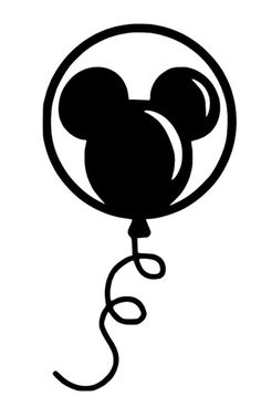 a black and white image of a mickey mouse balloon with a string attached to it