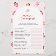 a baby shower game with strawberries on it