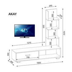 the tv stand is shown with measurements for it