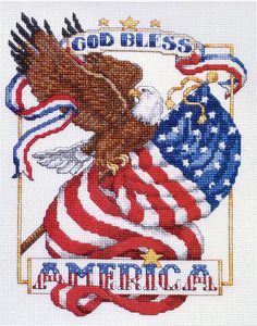 an american flag and eagle cross stitch pattern