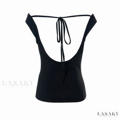 Lasaky - Sleeveless Backless Tie-Up Tank Top with Solid Color and Flattering Neckline Sleeveless Crop Top With Built-in Bra For Evening, Evening Sleeveless Crop Top With Built-in Bra, Stretch Backless Tank Top For Summer, Sleeveless Evening Tops With Built-in Bra, Sleeveless Crop Top For Evening Summer Events, Sleeveless Crop Top For Summer Evenings, Backless Vest Top For Night Out, Elegant Sleeveless Crop Top For Beach, Casual Halter Neck Vest For Party