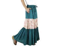 "A soft, comfy, maxi, tiered cotton skirt. This 1 for more style can be worn as either a long tiered maxi skirt or a beautiful tube dress. Made of our soft light cotton with light cotton mix polyester lining . A perfect piece for summer and holiday. Team it with simple tank top, sandals and enjoy the sun. Easy to care for, no need to iron. Just twist and keep it in your closet. Material:printed light cotton , solid color light cotton, light cotton mix polyester lining, elastic band Model is 161 Casual Cotton Maxi Skirt, Flowy Cotton Ankle-length Maxi Skirt, Cotton Ankle-length Maxi Skirt For Summer, Cotton Tiered Maxi Skirt, Summer Cotton Maxi Skirt Full Length, Casual Cotton Maxi Dress With Flowy Skirt, Cotton Maxi Dress With Flowy Tiered Skirt, Bohemian Tiered Cotton Maxi Skirt, Hippie Style Long Cotton Maxi Skirt