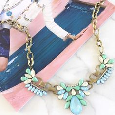 Baby Blue And Mint Green Statement Necklace. Perfect Colors For Spring And Summer. Chain Has An Antique Color To It. Necklace Measures Approx 17.5" With 3" Extender. Spring Party Blue Jewelry, Spring Party Jewelry In Turquoise, Spring Party Turquoise Jewelry, Trendy Light Blue Jewelry For Party, Trendy Light Blue Party Jewelry, Bohemian Blue Necklaces For Spring, Trendy Blue Jewelry For Spring, Trendy Blue Necklace For Party, Blue Jeweled Costume Jewelry Necklaces