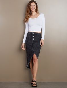 Women's Designer Fray Hem Button Front Denim Skirt Fitted Button-up Denim Skirt For Fall, Fitted Dark Wash Bottoms With Snap Buttons, Fall Button-up Fitted Denim Skirt, Fitted Button-up Denim Skirt, High Rise Fitted Denim Skirt With Button Closure, Chic Dark Wash Denim Skirt With Button Closure, Chic High Rise Denim Skirt With Buttons, High Rise Fitted Denim Skirt With Buttons, Fitted High Rise Denim Skirt With Buttons