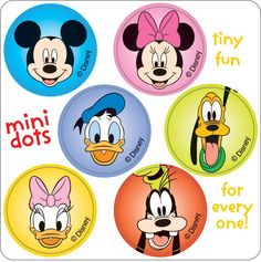 mickey mouse stickers with the words mini dots for every one's ears on them