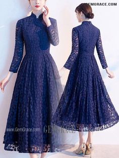 10% off now|Free shipping world-wide. Tea Length Floral Lace Modest Fall Semi Formal Dress With Long Sleeves at GemGrace. Click to learn our pro custom-made service for wedding dress, formal dress. View #SemiFormalDresses for more ideas. Fall Wedding Lace Dress With Long Sleeves, Fall Wedding Long Sleeve Lace Dress, Fitted Lace Dress With Lace Sleeves For Fall, Fitted Lace Dress With Patchwork For Fall, Blue Lace Long Sleeve Dress With Patchwork, Fitted Lace Patchwork Dress For Fall, Blue Lace Dress With Long Sleeves, Blue Long Sleeve Lace Patchwork Dress, Fitted Long Sleeve Lace Patchwork Dress