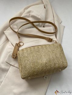 BirdinBag - 2023 Woven Straw Chain Crossbody: Stylish, Chic, and Versatile Handbag for Beach and Casual Outings Beige Rectangular Shoulder Bag With Chain Strap, Rectangular Bucket Bag With Chain Strap, Trendy Bucket Bag With Chain Strap For Travel, Trendy Square Straw Bag With Mobile Phone Bag, Trendy Square Straw Bag With Phone Pocket, Trendy Square Straw Bag With Mobile Phone Holder, Casual Travel Satchel With Chain Strap, Beige Shoulder Bag With Chain Strap, Rectangular Straw Bag With Chain Strap For Vacation