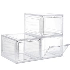 three clear plastic storage containers stacked on top of each other