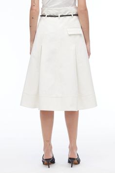 Origami Skirt in white | 3.1 Phillip Lim Official Site Chic Cotton A-line Pleated Skirt, Elegant Cotton A-line Pleated Skirt, Cotton Skirt With Belt Loops For Work, Spring Cotton Skirt With Belt Loops, Cotton Belted Skirt, Spring Cotton Pleated Skirt For Workwear, Chic A-line Cotton Bottoms, Cotton Belted Relaxed Skirt, Cotton Skirt With Pleated Waist For Work