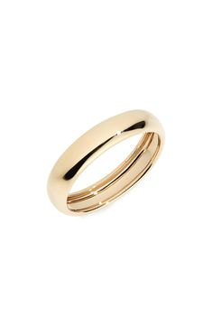 A polished bubble-like band crafted from 14-karat gold will be the perfect addition to your everyday ring stack. 1/8" width 14k gold Imported Elegant Stackable Wide Band Ring, Elegant Wide Band Stackable Ring, Elegant Stackable Thick Bands, Modern 14k Gold Stackable Bands, Modern Stackable 14k Gold Bands, Classic Stackable Yellow Gold Wide Band Ring, Stackable Thick Band Fine Jewelry, Formal Yellow Gold Stackable Rings With Double Band, Modern 14k Gold Wide Band Stackable Ring