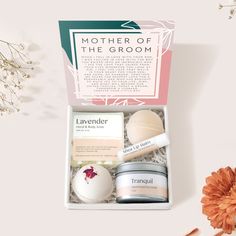 Mother of the Groom Spa Gift Box - Dear Ava Mother Of The Bride Gifts, Groom Box, Rose Petal Bath, Candles Luxury, Orange Bath, Dear Ava, Spa Gift Box, Luxury Soap, Castile Soap