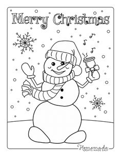 a christmas card with a snowman holding a cup