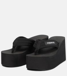 Find COPERNI Platform Thong Sandals on Editorialist. Toe shape: round open toe. Upper: fabric. Sole: fabric insole, rubber sole. Made in Spain. Lining: fabric. Designer color name: Black. Platform Thong Sandals, 00s Style, Wedge Flip Flops, Black Wedge Sandals, Athleisure Fashion, Black Platform, Sandals Brands, Thong Sandals, Lining Fabric