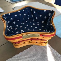 an american flag basket sitting on top of a table