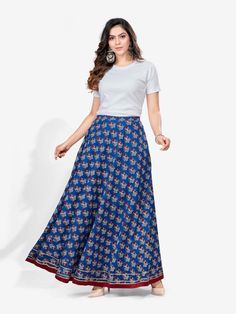 Be the center of attention at a get together by wearing this attractive skirt from Riafashions. Pair this up with a contrast top for a ravishing look. Anarkali Long Skirt For Festivals, Summer Maxi Length Lehenga, Fitted Maxi Skirt For Festive Occasions, Fitted Maxi Length Skirt For Festive Occasions, Anarkali Fitted Skirt, Festive Anarkali Long Skirt, Anarkali Flared Skirt For Festive Occasions, Festive Anarkali Flared Skirt, Traditional Flared Skirt Dress