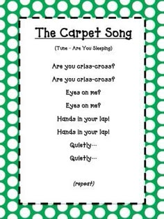 a green and white polka dot pattern with the words, the carpet song