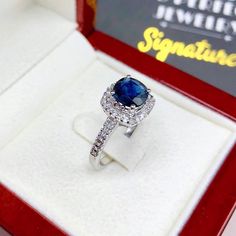 IN STOCK, READY FOR SHIPPING! 2-DAY UPS EXPRESS (free shipping). ENJOY OUR WORRY-FREE SERVICE AND THE DAZZLING, GENUINE JEWELRY WE DESIGN AND HANDCRAFT WITH LOVE❤️ ABOUT THE ITEM: BRAND-NEW!! ONE OF A KIND, HANDCRAFTED RING. EXTREMELY STUNNING! 1.95 carats Certified HEATED, BLUE SAPPHIRE ring. This ring offers an important statement of who you are with a 1.45 carats, DARK BLUE, transparent, cushion SAPPHIRE. Accentuating the sapphire are the 52 F/VS, and sparkling natural diamonds! Set in single Gia Certified Cushion Cut Sapphire Ring In White Gold, Gia Certified Diamond Halo Ring Gift, Luxury Cushion Cut Sapphire Ring With Halo Setting, Luxury Gia Certified Halo Ring For Anniversary, Luxury Diamond Ring With Lab-created Sapphire In Halo Setting, Luxury Lab-created Sapphire Diamond Ring With Halo Setting, Luxury Sapphire Cluster Ring With Halo Setting, White Gold Sapphire Cluster Ring Gia Certified, Gia Certified 14k White Gold Halo Ring