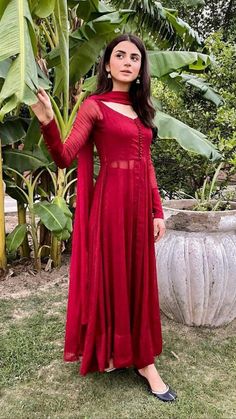 Anarkali Georgette, Red Anarkali Suits, Long Gown Design, Long Dress Design