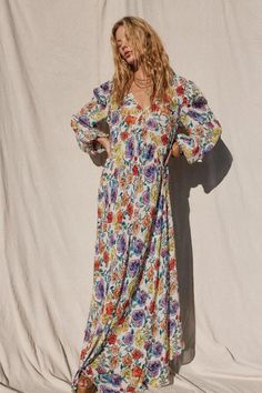 maxi dress Flowy Floral Print Midi Dress With Puff Sleeves, Billowy Dress For Spring Garden Party, Spring Billowy Dress For Garden Party, Billowy Spring Garden Party Dress, Flowy Puff Sleeve Maxi Dress For Garden Party, Chic Floral Print Dresses With Balloon Sleeves, Spring Floral Print Dress With Balloon Sleeves, Spring Brunch Floral Dress With Gathered Sleeves, Multicolor Floral Puff Sleeve Dress For Spring