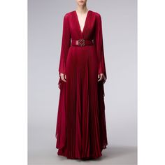 Elie Saab Pleated Georgette Gown Pristine Condition Size Fr 42 / Us 10 $5175 Details The Pleats On Elie Saab's Gown Mean It Moves So Beautifully. It's Made From Georgette And Has A Belted Waist To Highlight The Plunging Neckline. The Exaggerated Sleeves Remind Us Of Red Carpet Glamour, So It’s Perfect For Your Next Event. Red Georgette Concealed Hook And Zip Fastening At Back 80% Polyester, 20% Silk; Lining: 100% Silk Dry Clean Designer Color: Sangria Our Products Are 100% Genuine. In All Cases We Stand By The Authenticity Of Every Product Sold. Our Clothing, Handbags, Shoes May Have A Black Or Red Line Strikethrough Label. If Strikethrough Is Present, The Item Was Purchased From A Pr Elie Saab Dresses, Red Carpet Glamour, Elie Saab Gowns, Georgette Gown, Exaggerated Sleeves, Red Line, Photo Lighting, Mean It, Elie Saab