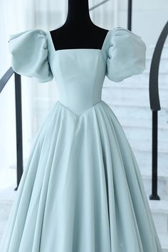 Fancy Dresses With Long Sleeves, Bubble Sleeves Dress, Prom Ball Gown Dresses Elegant, Elegant A-line Ball Gown For Prom Season, Chic Solid Color Prom Dress, Chic Solid Color Banquet Dress, Fitted Princess Dress For Wedding And Prom, Princess Dress With Fitted Bodice For Wedding, Fitted Chiffon Evening Dress For Banquet