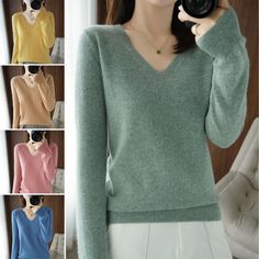 Trendy Fashion Ladies Soft Knit Jumper Women Cashmere V Neck Sweater Pullover Casual Warm Top, Womens Sweaters Knitting Sweater, Winter Knit Sweater, Fitted Jumper, Basic Sweaters, Cashmere Sweater Women, Winter Pullover, Bottoming Shirt, Fashion Group, Sweater Brands