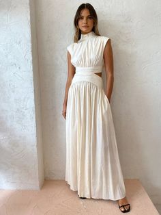 Details Composition: 100% Polyester Design: Cutout Style: Romantic Thickness: Regular Sheer: No ... Cutout Style, White Maxi, Daily Dress, Denim Jumpsuit, Cutout Dress, White Maxi Dresses, Outfit Casual, Beach Dresses