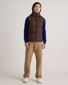 The perfect vest for your cold-weather adventures is here: our Responsible Down Puffer Vest. You'll be warm and protected in all types of weather, and the water-repellent and wind-resistant fabric make this vest perfect for any winter activity. The classic fit allows extra room for layering, so you can wear it as a layering piece in cooler temperatures, or with a lightweight tee as the temperature rises. Plus, our down products are sourced responsibly to ensure best practices in animal welfare. Fall Vest With Detachable Hood, Sleeveless Vest With Detachable Hood For Fall, Fall Sleeveless Vest With Detachable Hood, Sleeveless Outdoor Outerwear With Padded Collar, Sleeveless Outerwear With Padded Collar For Outdoor, Outdoor Puffer Vest Jacket Sleeveless, Sleeveless Vest With Fleece Lining For Outdoor Activities, Outdoor Sleeveless Vest With Detachable Hood, Functional Nylon Vest For Fall