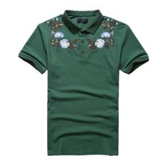 This is not just a shirt; it's a testament to your impeccable taste. Golf Shirt, Polo Shirt Fabric: 100% Cotton Button Closure Flat Collar Embroidered Short Sleeve Fitting: Slim fit Colors: Black, Grey, Green, White, Royal Blue Sizes: S to XL Gender: Male Age: Adult Brand Name: NoEnName_Null Product ID: CJNSTXDS00292 Note: All sizes are smaller than regular European and American sizes. Choose the larger size if your size is between two sizes. Please allow 2-3cm differences due to manual measurem Casual Embroidered Polo Collar Top, Embroidered Cotton Polo Collar Tops, Casual Embroidered Cotton Polo Shirt, Green Embroidered Collared Shirt, Casual Cotton Embroidered Polo Shirt, Green Cotton Shirt With Floral Embroidery, Embroidered Cotton Collar Tops, Embroidered Cotton Top With Collared Neckline, Embroidered Cotton Polo Shirt