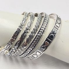 Set of 5 Sterling Silver Pattern Bangle Bracelet, Stacking Bracelets, Women Bangles, Women's Bangles, Solid 925 Sterling Silver Bangles, Gift for her 👉👉 Item Details Bangles Metal: 925 Sterling Silver Purity: 925 Parts Per 1000 Silver Polish: High Ring Size: All Size Available 👉👉 Wearing silver jewelry is proved in fighting infection and preventing yourself from cold and flu,  and many kinds of bacteria and viruses. Silver helps expand blood vessels elastic. This condition makes it possible for the quick formation of bones and healing of the various parts of body from wound to bruises. 👉👉 FEEDBACK Feedback & DSR (Detailed Seller Ratings). We strive for 100%Customer Satisfaction and we love to leave positive feedback's for our buyers. Negative feedback is not a solution. So, we reques Stamped 925 Silver Bracelets For Anniversary, Sterling Silver 925 Stamped Bracelet For Anniversary, Silver Bohemian Bracelets For Anniversary, Parties Du Corps, Bracelets Women, Womens Bangles, Bracelet Stacking, Stacking Bracelets, Silver Polish