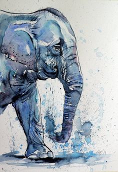 an elephant painted with watercolors on paper