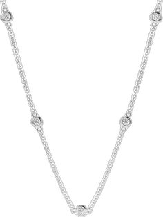 Dainty Solitaire Necklace With Cable Chain For Formal Occasions, Elegant Sterling Silver Diamond Necklace With Cable Chain, Classic Diamond Station Necklace With Cable Chain, Dainty White Gold Station Necklace For Anniversary, Elegant White Gold Cable Chain Necklace, Oval White Gold Necklace With Delicate Chain, Elegant Diamond White Necklace With Cable Chain, Classic Diamond Necklace With Delicate Chain, Elegant Diamond Necklace With Round Pendant And Cable Chain