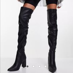 New!!! Leather Look Thigh High Heeled Boots In Black. Looking Very Sexy And Fashionable On The Leg. Doesn’t Slide Down. Edgy High Heel Knee-high Boots For Night Out, Trendy Knee-high Heeled Boots For Night Out, Thigh High Faux Leather Boots For Night Out, Knee-high Heeled Boots For Night Out, Fitted Faux Leather Knee-high Boots For Night Out, Trendy Over-the-knee Faux Leather Heeled Boots, Trendy Faux Leather Knee-high Boots For Night Out, Black Faux Leather Knee-high Boots For Night Out, Trendy Tall Knee-high Boots For Night Out