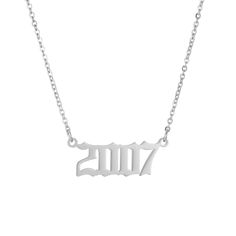 PRICES MAY VARY. ✴【Anniversary】2007 Year necklace represent the most important day in your life ,Commemoration, let you never forget that year. You can choose the number necklace on important year/birth year/1 year anniversary/46 year anniversary/enrollment year.Personalized year neckalce accompany you for a lifetime. ✴【Adjustable】Trendy year necklace pendant size:30mm(1.18inch) x12mm(0.47 inch).Birth year chain size is 16.9 inch+2 inch,adjustable chain help you find a comfortable length. Number Silver Name Necklaces For Birthday, Birthday Sterling Silver Custom Necklace, Silver Adjustable Name Necklace For Birthday, Cheap Nickel-free Name Necklace For Birthdays, Silver Hallmarked Name Necklace For Birthday, Birth Year Necklace, Year Necklace, Women Birthday Gifts, Necklace Packaging