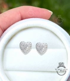 Heart Pave Earrings Moissanite White Gold Pave Pillow Puff Dome, Custom, Wedding, Anniversary Gift, Ready to Ship. Makes the perfect Anniversary gift, Wedding gift, Mothers Day gift, Birthday gift, Holiday gift or just to say I Love You gift!! ~Details~ Metal-10k White Gold Size-8mm x 7.75mm ~Gems~ Type-Moissanite Weight-.55ct (approx) Color-DEF Clarity-VS Cut (shape)-Round Includes *********** ♦Your Design Created Just to your Specifications, Exactly as ordered ♦Gift Box Customization ********* Diamond Heart Earrings, Pave Earrings, Pave Necklace, Sapphire Color, Wedding Anniversary Gift, Matching Necklaces, Engraved Rings, Color Oro, Lab Created Diamonds