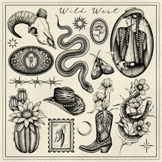 an old school tattoo design with various items