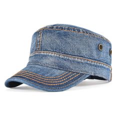 PRICES MAY VARY. Denim,Cotton Buckle closure Hand Wash Only Flat Top Hats, Flat Cap Men, Men's Denim Style, Foot Bracelet, Army Cap, Caps For Men, Military Cap, Estilo Denim, Vintage Flats