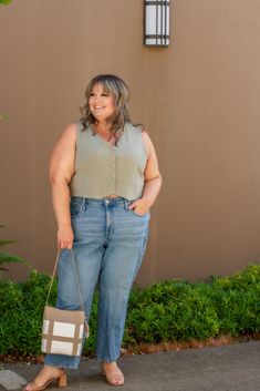 The Archer top is a breathable and light top that is slightly cropped and works perfectly with a high waisted pant, jean or skirt! Layer with a long sleeve underneath for colder months or wear alone in the warmer months! Fully lined linen rayon vest with tortoise shell button front. It's breathable, lightweight, and airy making it a perfect basic for year-round. The Archer, Midi Maxi Dress, Plus Size Swimwear, Bottom Clothes, Outerwear Coats, Swimwear Accessories, Tortoise Shell, High Waisted Pants, Long Tops