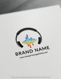 headphones and sound waves logo design with the words'brand name'on it