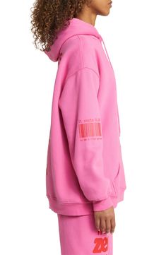 This roomy cotton-blend-fleece hoodie not only cheers you up with its happy pink hue but features graphics that encourage you to be your best self. Drawstring hood Kangaroo pocket Ribbed cuffs and hem Partially lined 50% cotton, 50% polyester Machine wash, line dry Imported Pink Cotton Hooded Hoodie, Oversized Pink Sweats For Streetwear, Pink Oversized Sporty Hoodie, Oversized Pink Sporty Hoodie, Pink Winter Sweats For Streetwear, Sporty Oversized Pink Hoodie, Pink Winter Streetwear Sweats, Pink Letter Print Sweats For Streetwear, Pink Letter Print Sweatpants For Streetwear