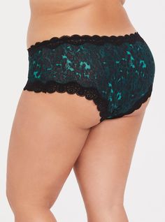 FIT Mid-rise. . Minimal coverage. . MATERIALS + CARE Cotton-blend knit fabric. 95% cotton, 5% spandex. Machine wash cold. Dry low. Imported. DETAILS Scalloped lace trim. The best plus size women's cotton cheeky mid-rise panty panties in cheetah green made of cottonspan. Torrid is your destination for cozy fall and winter clothes to keep you warm and comfortable. Stretch Lace Bottoms With Scalloped Lace, Green Stretch Lace Bottoms, Green Lace Stretch Bottoms, Green Stretch Bottoms With Lace Trim, Bra And Panty Sets, Scalloped Lace, Winter Clothes, Cozy Fall, Bra Cups