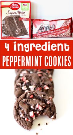 chocolate peppermint cookies are stacked on top of each other with the words ingredient