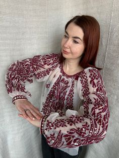 Amazing Romanian vintage blouse  with berry embroidery Universal size Will suit to and S-M and L size Handmade embroidery   I am 167 cm(65.7) growth and s-m size!  Mention, that every dress has a single copy you will never meet the same Traditional Long Sleeve Top With Embroidered Cuffs, Traditional Long Sleeve Embroidered Top With Embroidered Cuffs, Folk-style Fitted Embroidered Top With Long Sleeves, Folk Style Fitted Long Sleeve Embroidered Top, Folk Style Fitted Embroidered Top With Long Sleeves, Fitted Long Sleeve Folk Embroidered Top, Traditional Peasant Top With Floral Embroidery For Fall, Traditional Fall Peasant Top With Floral Embroidery, Traditional Long Sleeve Blouse With Embroidered Cuffs