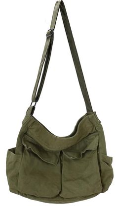 PRICES MAY VARY. 【Material】:The canvas Shoulder Bag is made of high quality canvas,lined with canvas fabric, Weight:0.48kg/1lb. 【Product Size】: Width:5.9 in/15cm,Height:.13.3 in/34cm,Length:15.7 in/40cm.Suitable for holding IPad, books,mobile phones,stationery,umbrella,magazine,clothes,etc.Meet your various daily needs. 【Multiple Pockets】:There is 1 main compartment,1 inner zip pocket,1 inner slot pocket,2 outside flap pockets and 2 outer slot pockets,With 3Pcs Kawaii Pins,zipper closure keeps y Cheap Black Shoulder Bag With Braided Handles, Vintage Canvas Messenger Bag, Cheap Forever 21 Shoulder Bag, Goblincore Bag, Layla Core, Grunge Bag, Green Messenger Bag, Kawaii Pins, Cool Bags