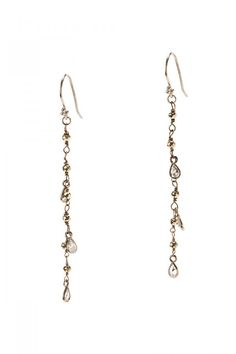 14k gold vermeil or rhodium finished silver faceted pyrite chain earring with bezel set white topaz briollettes and French ear wire. Approximately 2'' length. Chain Earring, Chain Earrings, White Topaz, Ear Wire, Bezel Setting, Gold Vermeil, Cross Necklace, Gold Earrings, Topaz