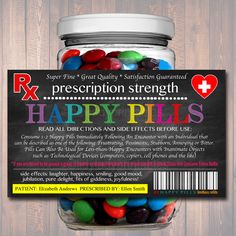 Funny and Clever this Jar of Emergency Chill Pills label is the perfect gag gift for so many occasions! This chills pills printable label is a perfect funny and gag gift for a Professional Office Gift, teacher gift, Christmas Gift, Birthday Gift, Boss Gift or Coworker GiftLabel features beautiful bright colors on faux Selfcare Kit, Daycare Gifts, Vet Hospital, Boss Gifts, Friend Canvas, Surgery Gift, Candy Labels, Professional Office, Chill Pill