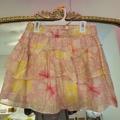 Abrielle Skirt Light Berry Tea Size Small - Never Worn Originally $295 Chic Yellow Ruffled Bottoms, Chic Yellow Bottoms With Ruffles, Yellow Tiered Skirt With Floral Print, Chic Yellow Skirt With Elastic Waistband, Yellow Ruffled Mini Skirt For Summer, Yellow Ruffled Mini Skirt For Spring, Yellow Ruffled Bottoms For Vacation, Yellow Tiered Mini Skirt For Summer, Flowy Yellow Ruffled Skirt