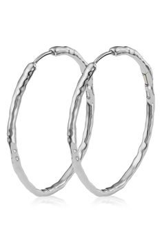 These organically shaped, high-polished hoops are beautiful worn solo, but also can be accessorized with Monica Vinader pendant charms, sold separately. Style Name:Monica Vinader Siren Muse Large Hoop Earrings. Style Number: 6028312. Available in stores. Luxury Hoop Jewelry With Shiny Finish, Elegant Hammered Sterling Silver Hoop Earrings, Hammered Metal Hoop Jewelry, Tarnish Resistant Sterling Silver Hoop Earrings, Elegant Hammered Hoop Earrings, Elegant Hammered Round Hoop Earrings, White Gold Hoop Jewelry, Sterling Silver Hoop Jewelry With Shiny Finish, Modern Small Hoop Jewelry With Shiny Finish