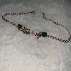 This Is A Beautiful Custom “Kimberly” Anklet With A Heart On Either Side Of The Name ! It Fits Anywhere From A 9 1/2”-11 1/2” Anklet - As It Has The Convenient 2” Extender! This One Will Never Tarnish- You Can Wear It In The Shower For Days, Weeks, Months - As Long As You Want. I Can Get Any Custom Name Plate Anklet, Bracelet, Or Necklace Made As Well However Per Posh Rules We Have To Do The Transaction Through Poshmark! This Will Come In A Small Jewelry Dust Bag Wrapped With Tissue Paper Ready Name Plate Bracelet, Name Anklet, Anklet Bracelet, Small Jewelry, Heart On, Boutique Jewelry, See Pictures, Name Plate, Tissue Paper